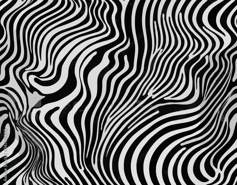 Poster abstract background with distorted lines. vector seamless pattern with wavy stripes. decorative blac