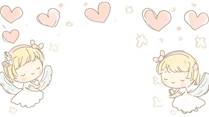 Two Adorable Angels With Hearts And Flowers
