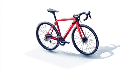Red road bicycle isolated on white background.