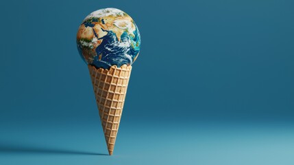 Creative representation of the Earth as an ice cream cone highlighting environmental concerns