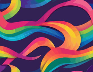 Abstract Backgrounds with Color Gradient Lines. Vector Bg with Squiggle Rainbow Gradient Ribbon Shapes. 3D Wavy Curve Pattern