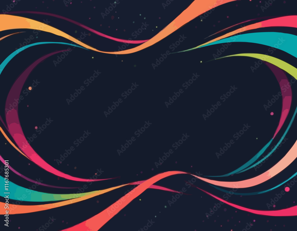 Poster Abstract Vector Frame with Curve Color Lines. Swirl Ribbons Pattern with Gradient Lines.