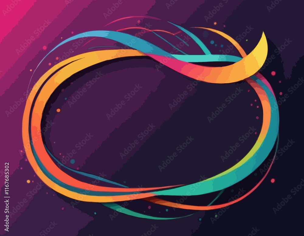 Poster Abstract Vector Frame with Curve Color Lines. Swirl Ribbons Pattern with Gradient Lines.