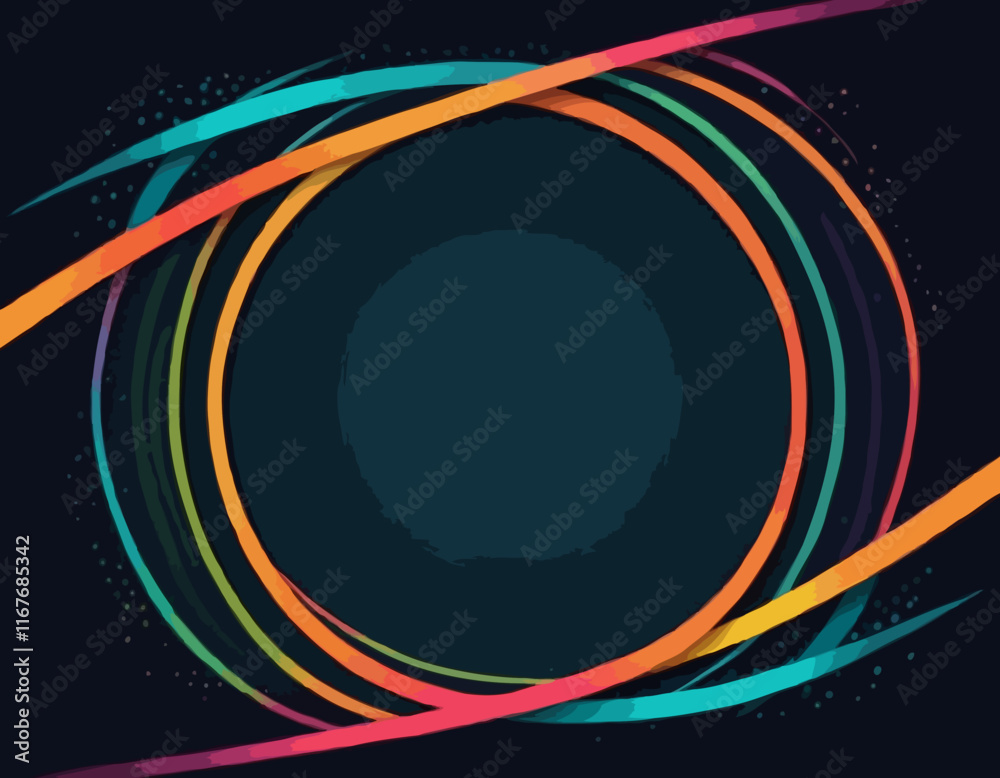 Poster Abstract Vector Frame with Curve Color Lines. Swirl Ribbons Pattern with Gradient Lines.