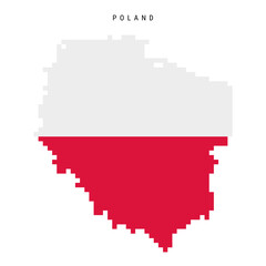 Poland pixel flag map icon. 8 bit pixel art Polish map covered with flag. Flat vector illustration isolated on white background.