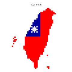 Fototapeta premium Taiwan pixel flag map icon. 8 bit pixel art Taiwanese map covered with flag. Flat vector illustration isolated on white background.