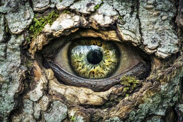Tree bark with eye: nature's watchful guardian