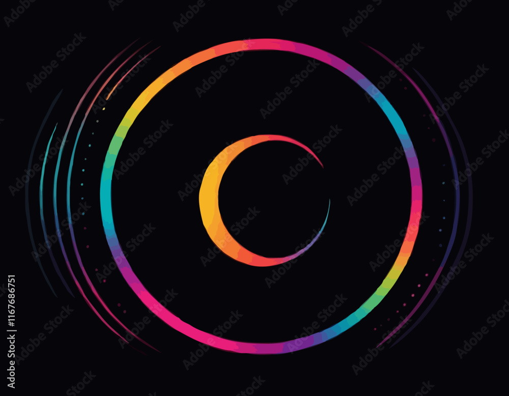 Poster circle shape gradient lines on a black background. abstract geometric curve pattern. creative vector