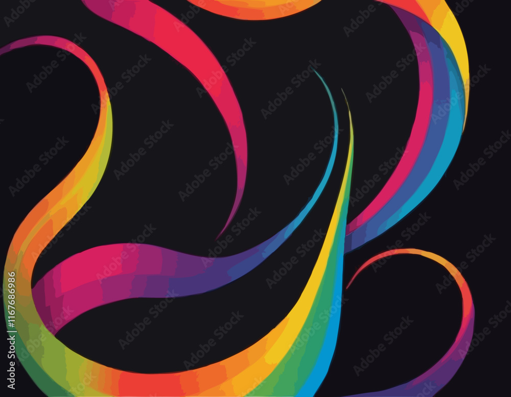 Poster abstract lines with gradients on a black background. a color squiggle curve pattern shape. vector ra