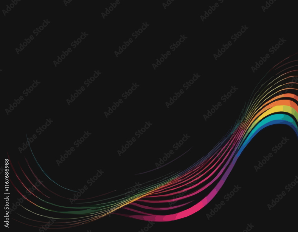 Poster abstract lines with gradients on a black background. a color squiggle curve pattern shape. vector ra