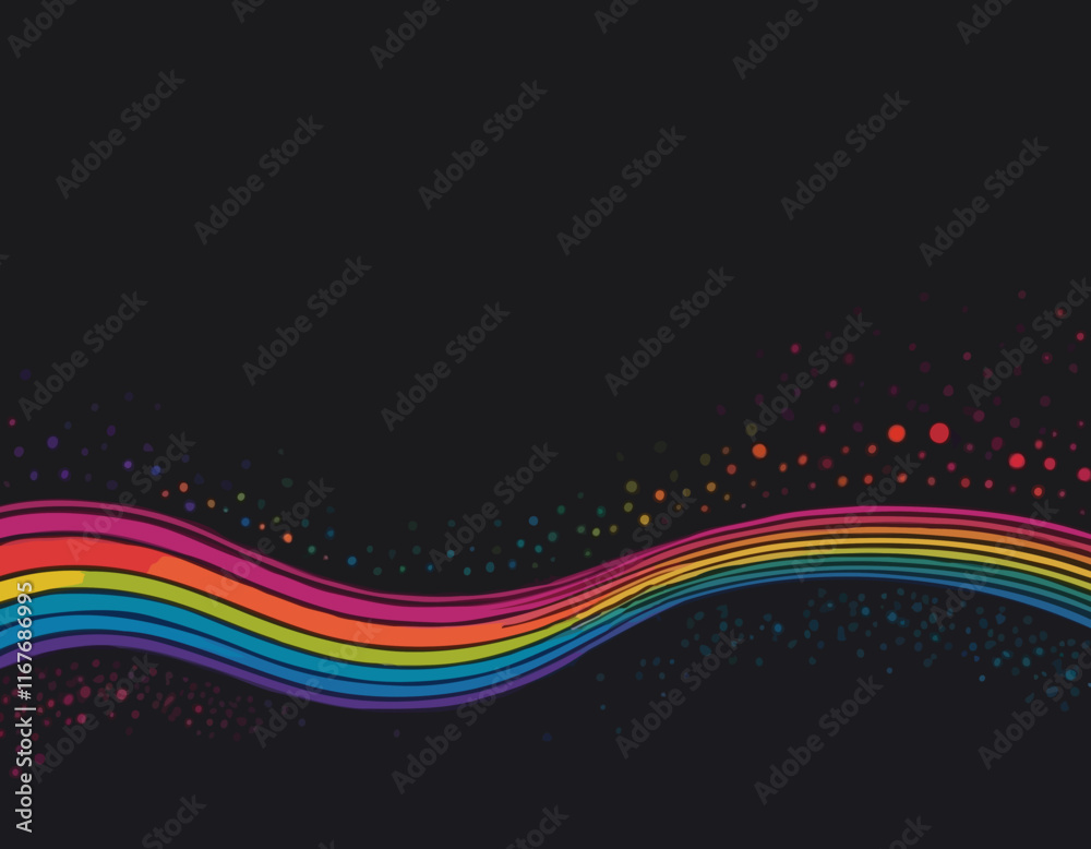 Poster abstract lines with gradients on a black background. a color squiggle curve pattern shape. vector ra