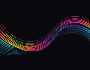 Abstract Lines with Gradients on a Black Background. A Color Squiggle Curve Pattern Shape. Vector Rainbow Wave.