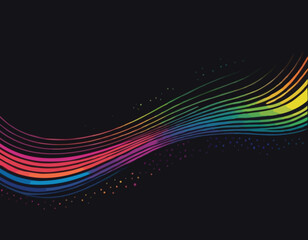 Bright Gradient Lines on a Dark Background. Colorful Vivid Curve Frame. Celebration Background with Swirl Spiral Pattern in Graffiti Style.