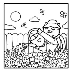 line and color, cat gardening lineart