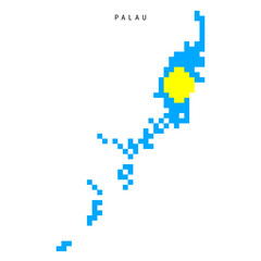 Fototapeta premium Palau pixel flag map icon. 8 bit pixel art Palauan map covered with flag. Flat vector illustration isolated on white background.