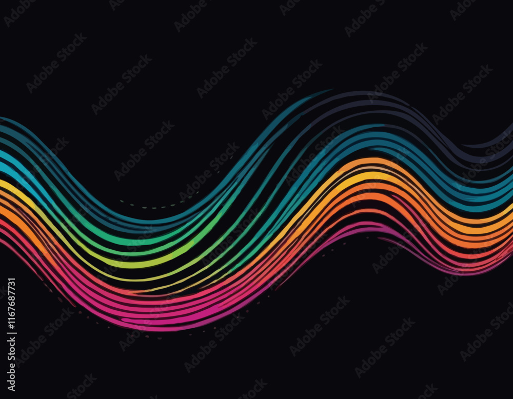 Poster abstract color line shape on a black background. vector curve gradient wave pattern. doodle geometri