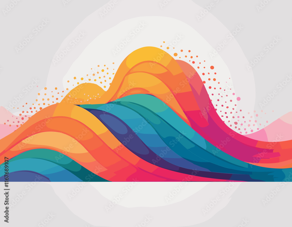 Poster abstract background with gradient color wave pattern. 3d wavy rainbow lines. vector geometric design
