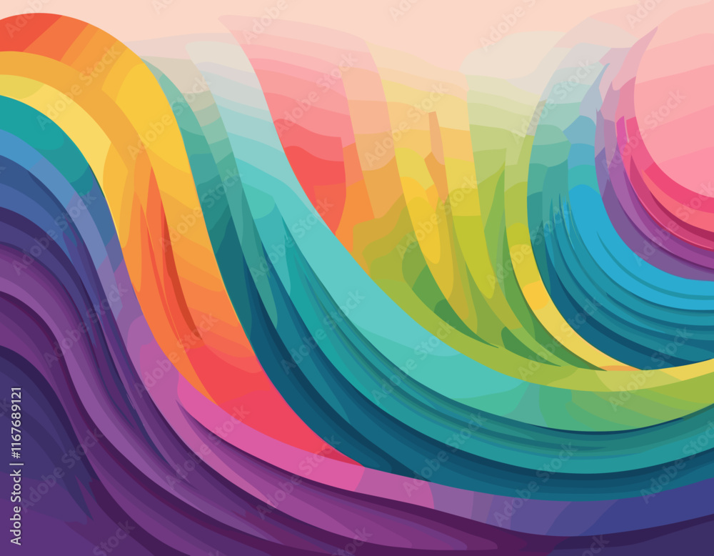 Poster abstract background with gradient color wave pattern. 3d wavy rainbow lines. vector geometric design