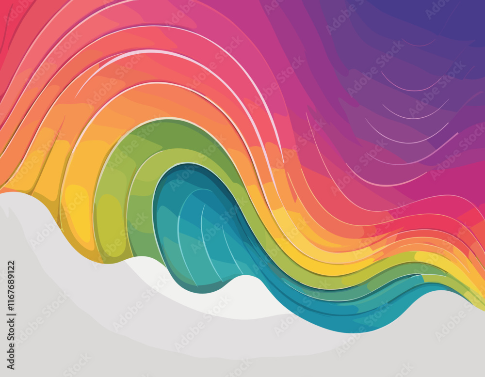 Poster abstract background with gradient color wave pattern. 3d wavy rainbow lines. vector geometric design