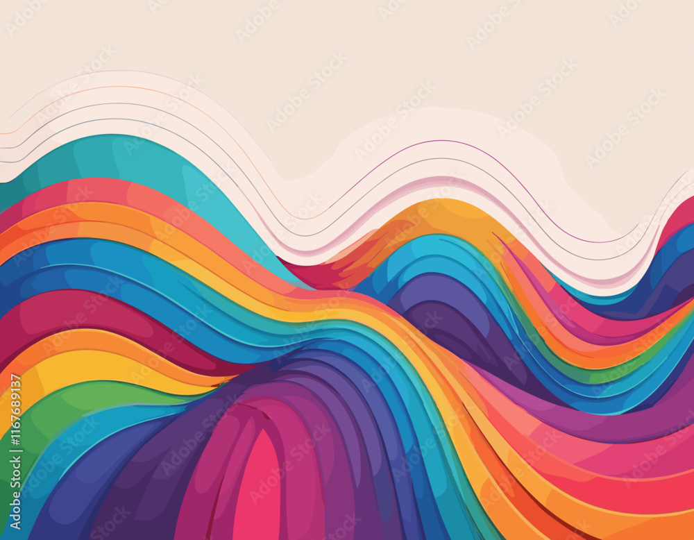 Poster abstract background with gradient color wave pattern. 3d wavy rainbow lines. vector geometric design