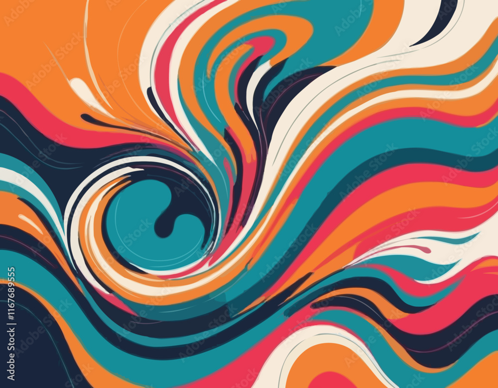 Fototapete Abstract Background with Dynamic Colorful Swirl Line Shapes. Vector Geometric Pattern with Squiggle Gradient Elements