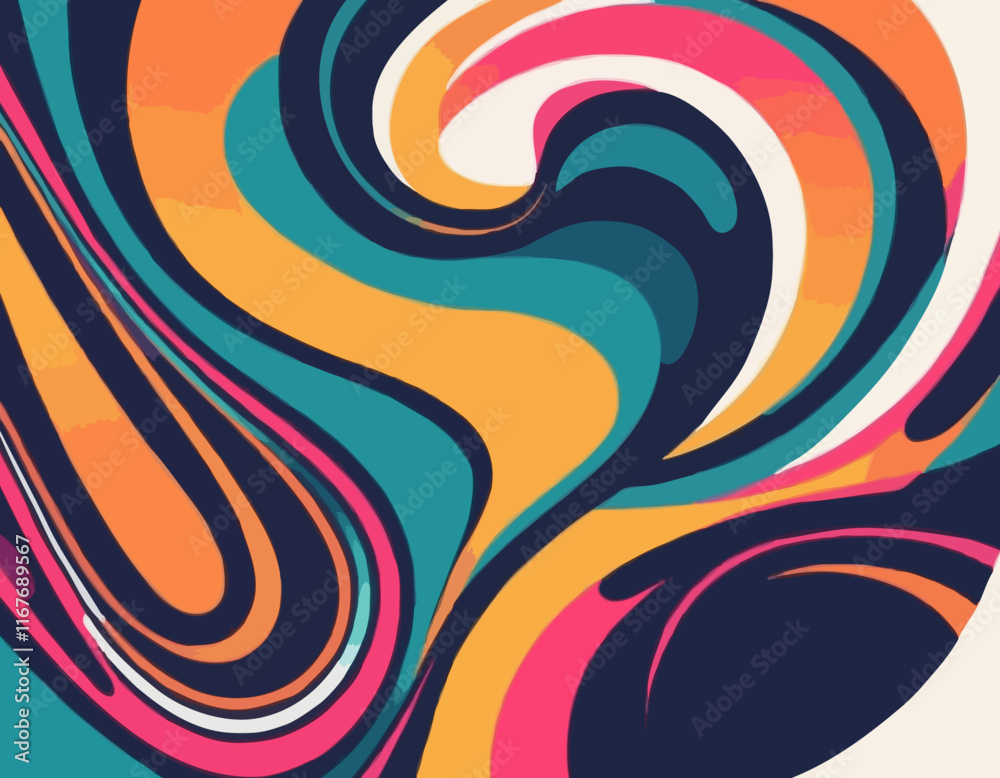 Fototapete Abstract Background with Dynamic Colorful Swirl Line Shapes. Vector Geometric Pattern with Squiggle Gradient Elements