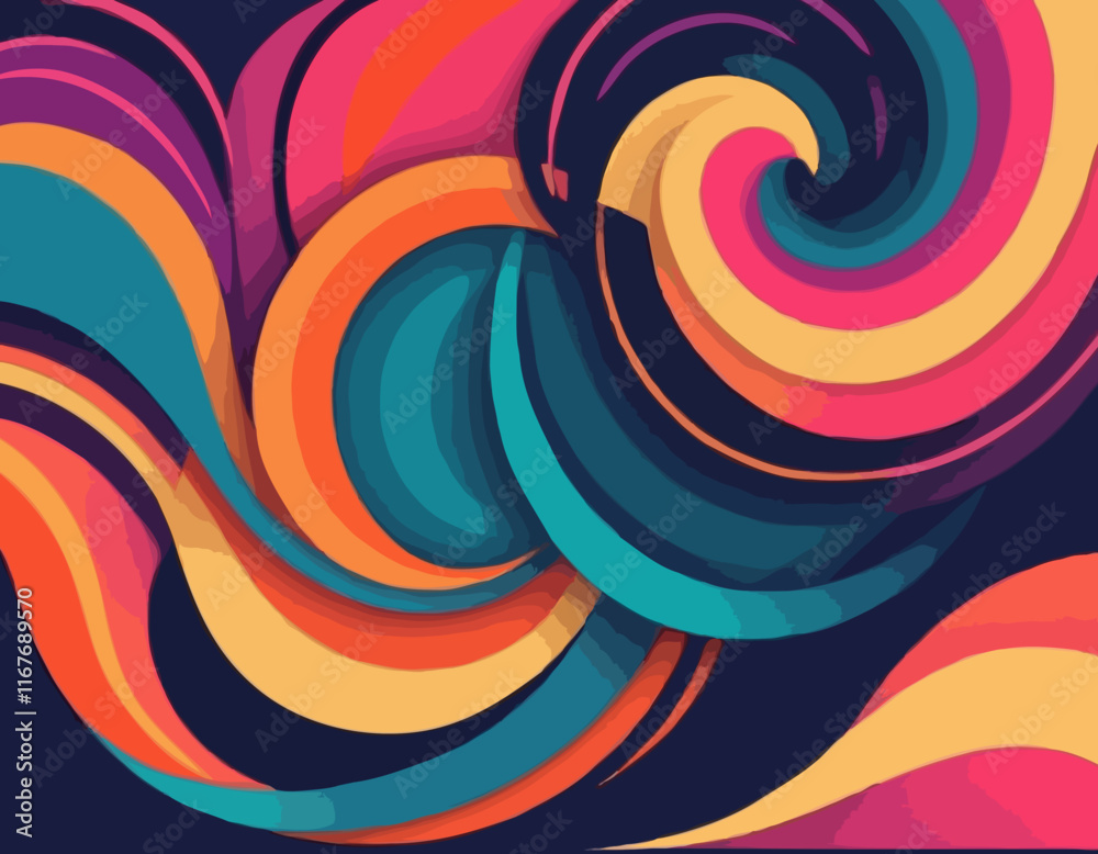 Fototapete Abstract Background with Dynamic Colorful Swirl Line Shapes. Vector Geometric Pattern with Squiggle Gradient Elements