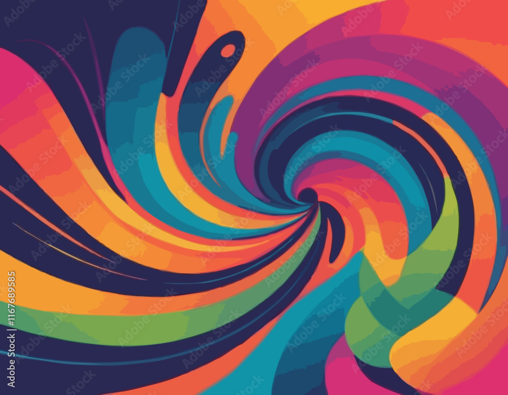 Fototapete Abstract Background with Dynamic Colorful Swirl Line Shapes. Vector Geometric Pattern with Squiggle Gradient Elements
