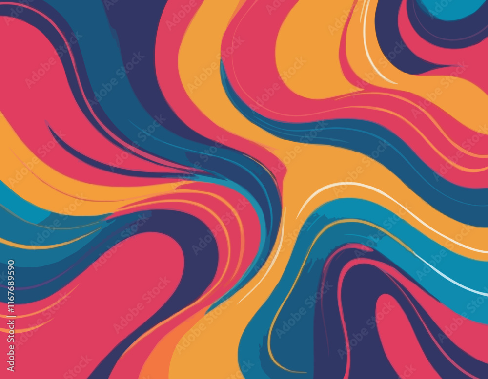 Fototapete Abstract Background with Dynamic Colorful Swirl Line Shapes. Vector Geometric Pattern with Squiggle Gradient Elements