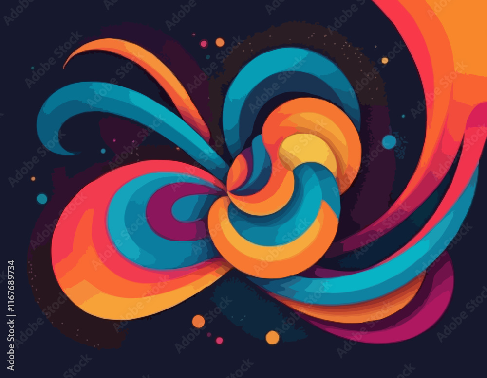 Poster abstract 3d pattern with squiggle gradient lines. curve and dynamic rainbow shapes on a white backgr