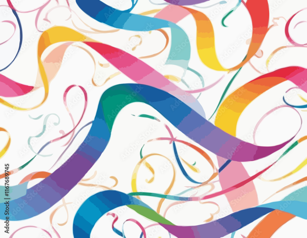 Poster abstract 3d pattern with squiggle gradient lines. curve and dynamic rainbow shapes on a white backgr