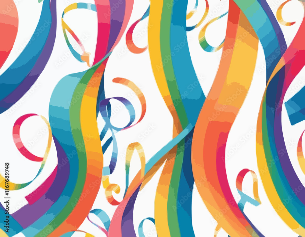 Poster abstract 3d pattern with squiggle gradient lines. curve and dynamic rainbow shapes on a white backgr