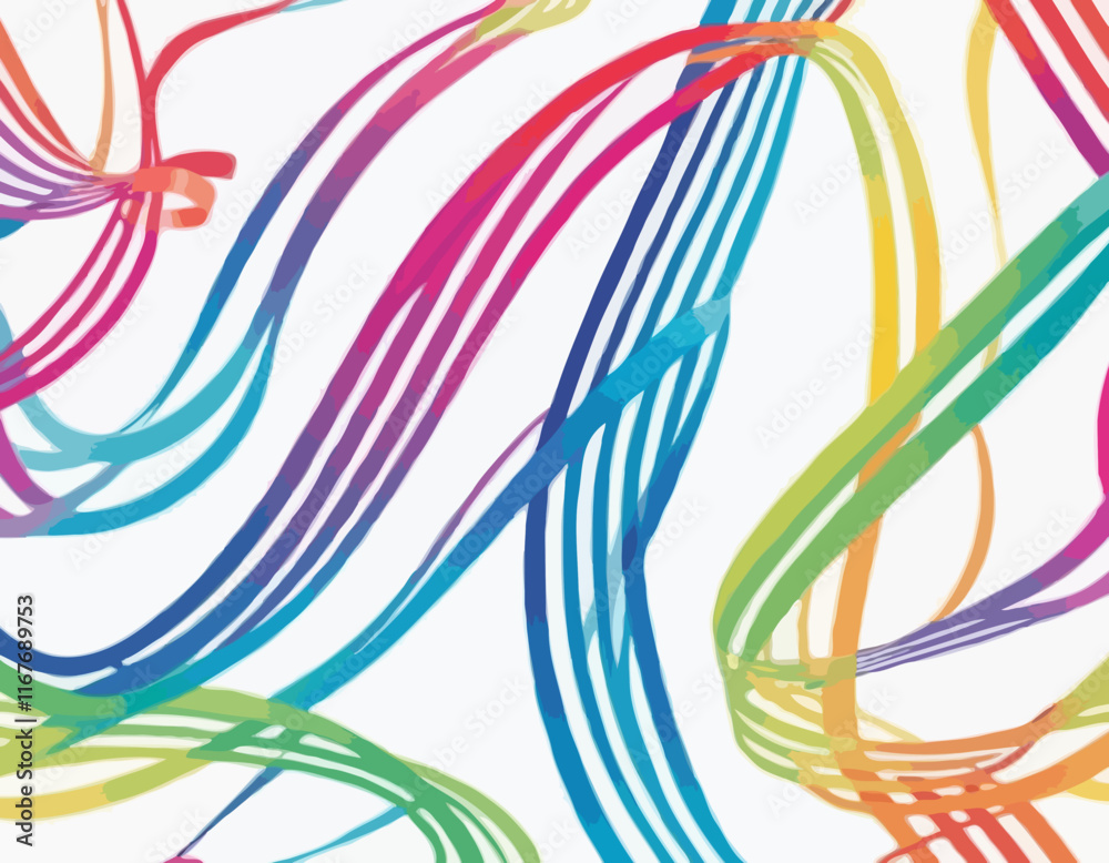 Poster abstract 3d pattern with squiggle gradient lines. curve and dynamic rainbow shapes on a white backgr