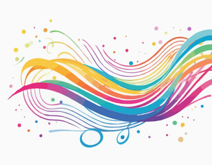 Abstract 3D Pattern with Squiggle Gradient Lines. Curve and Dynamic Rainbow Shapes on a White Background. Bright Colorful Carnival Party Ribbons