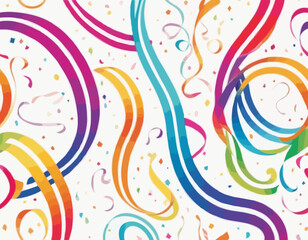 Abstract 3D Pattern with Squiggle Gradient Lines. Curve and Dynamic Rainbow Shapes on a White Background. Bright Colorful Carnival Party Ribbons