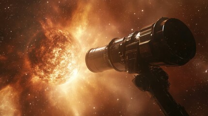 Telescope views fiery celestial body, nebula.