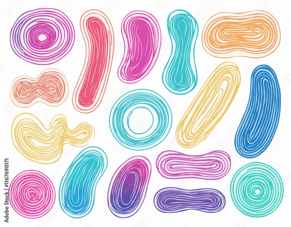 Poster set of gradient lines in doodle style. abstract 3d graphic design elements. vector color squiggle sh