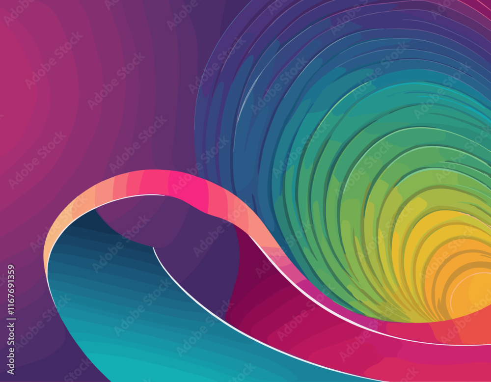 Fototapete Abstract Background with Color Gradient Line Pattern. 3D Shape Graphic Element. Vector Design with Curve and Spiral Ribbon Waves