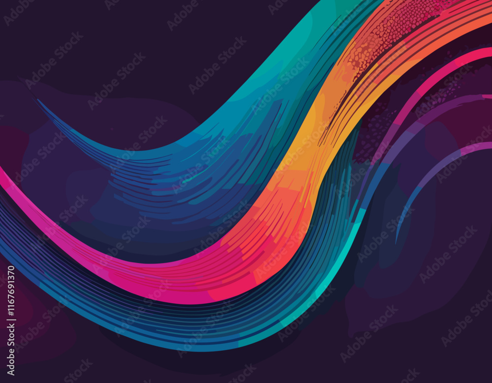 Poster Abstract Background with Color Gradient Line Pattern. 3D Shape Graphic Element. Vector Design with Curve and Spiral Ribbon Waves