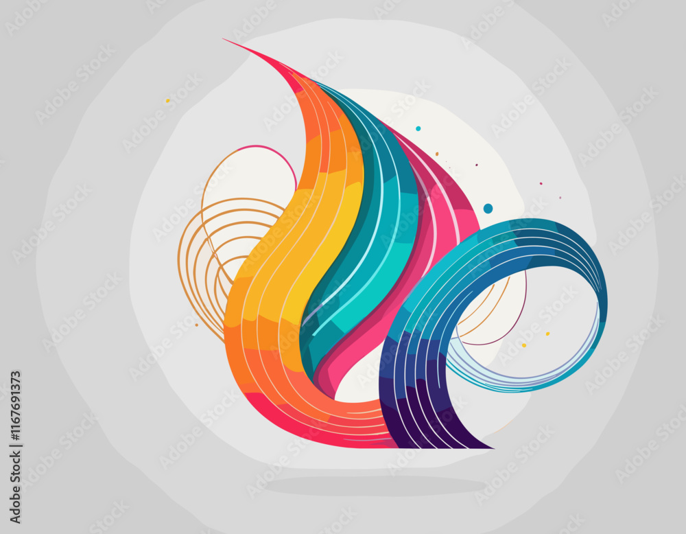 Poster Abstract Background with Color Gradient Line Pattern. 3D Shape Graphic Element. Vector Design with Curve and Spiral Ribbon Waves