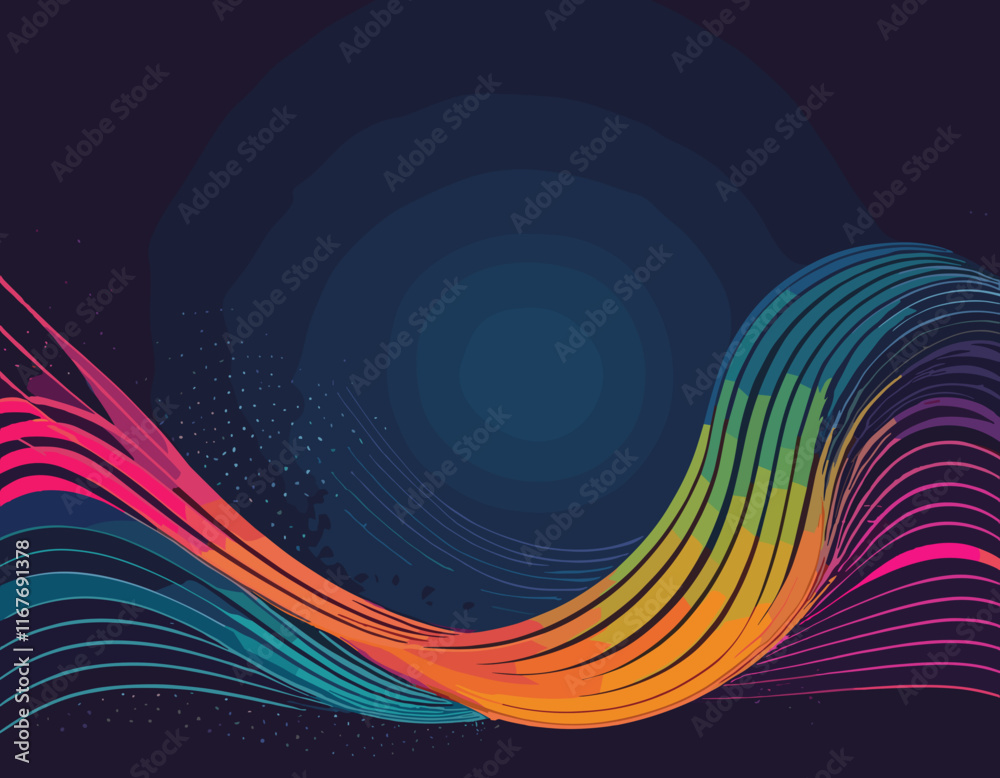 Poster Abstract Background with Color Gradient Line Pattern. 3D Shape Graphic Element. Vector Design with Curve and Spiral Ribbon Waves