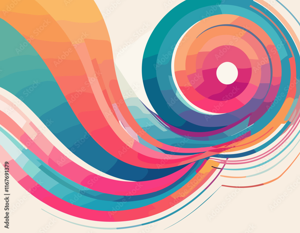 Fototapete Abstract Background with Color Gradient Line Pattern. 3D Shape Graphic Element. Vector Design with Curve and Spiral Ribbon Waves