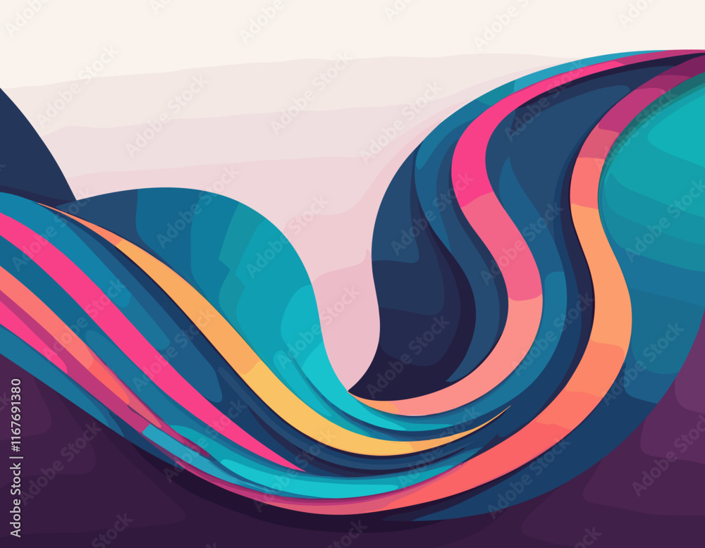 Poster Abstract Background with Color Gradient Line Pattern. 3D Shape Graphic Element. Vector Design with Curve and Spiral Ribbon Waves