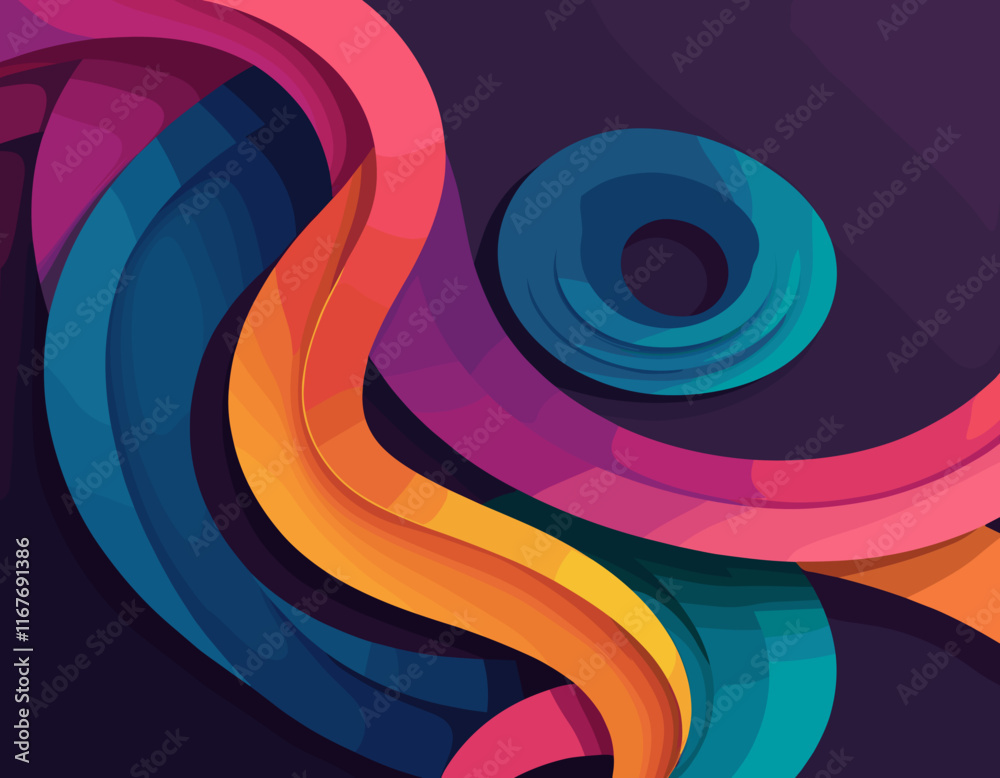 Poster Abstract Background with Color Gradient Line Pattern. 3D Shape Graphic Element. Vector Design with Curve and Spiral Ribbon Waves
