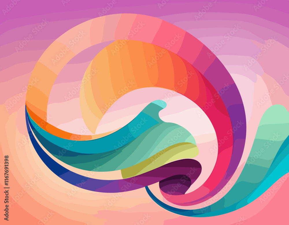 Poster Abstract Background with Color Gradient Line Pattern. 3D Shape Graphic Element. Vector Design with Curve and Spiral Ribbon Waves