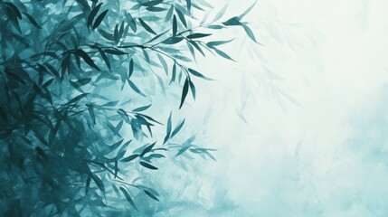 Serene bamboo leaves tranquil nature scene digital artwork calm environment close-up view