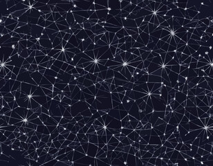 Abstract Y2K Metaverse Wireframe Background. Vector Dark Modern Seamless Pattern with Bling Stars and Lines