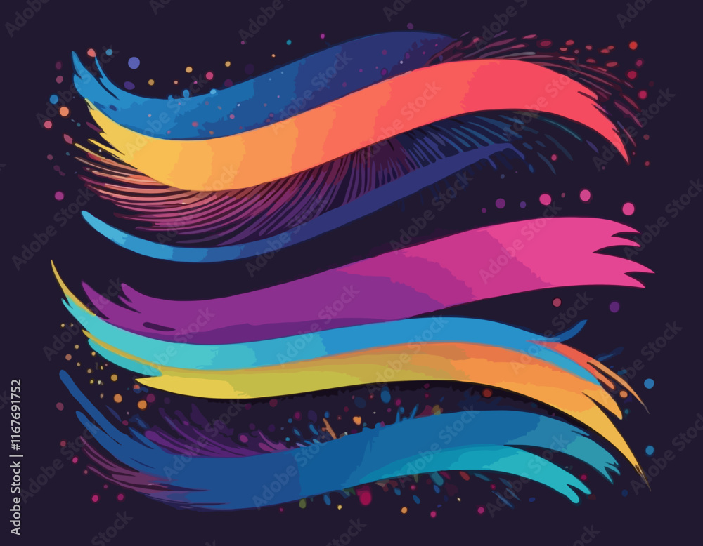 Poster set of color gradient lines. abstract wave 3d strokes. vector splashing dynamic shapes in rainbow co