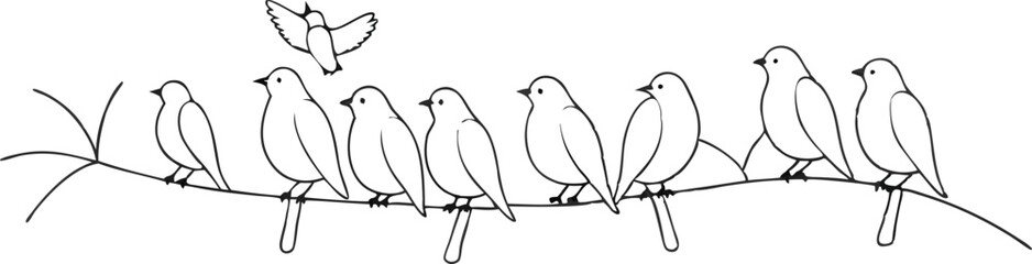 Abstract birds on branches continuous one line drawing
