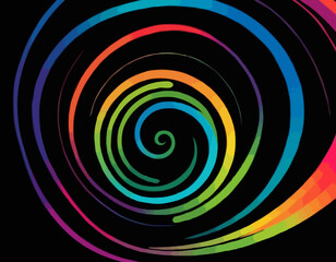 Rainbow Colored Pattern with Abstract Curve Lines. Vector Spiral Lines with Gradient on Black Background.